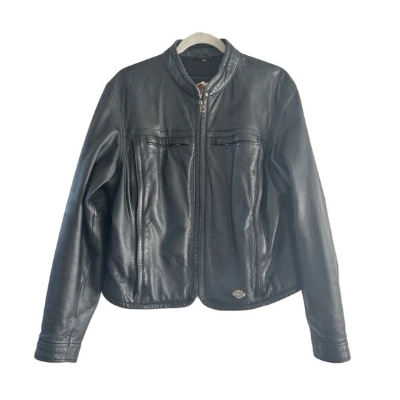 Harley Davidson Women’s Black Leather Embossed Riding Jacket, Size Large, Biker - Picture 2 of 10